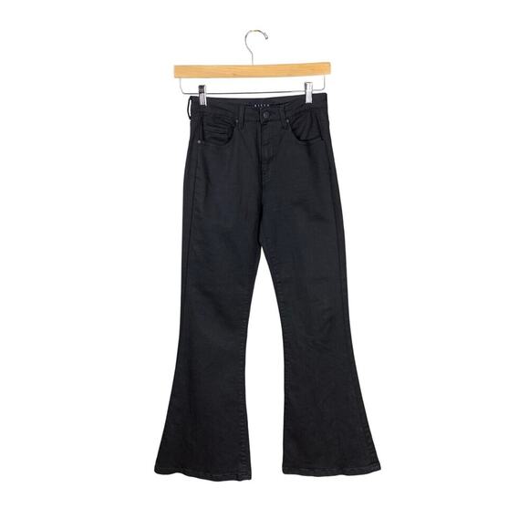 Risen High Waist Black Flare Jeans Size 1/25 Modern Retro Style Denim - Picture 2 of 9